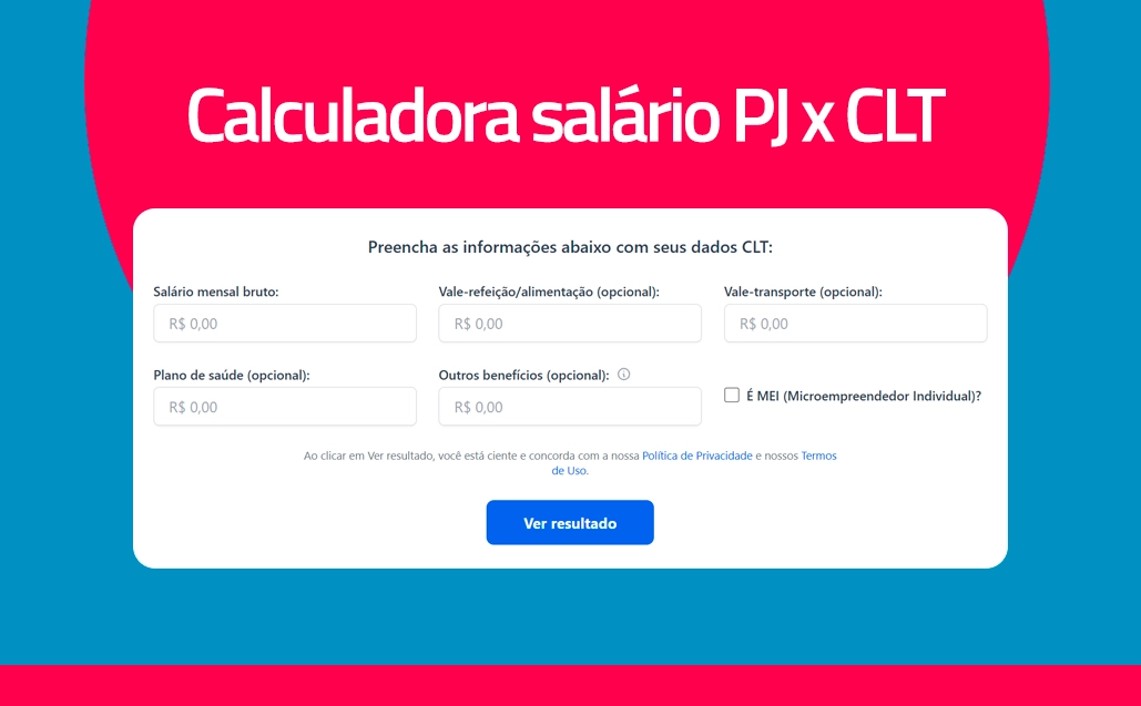 Modelo 004 – Calculadora salário PJ x CLT